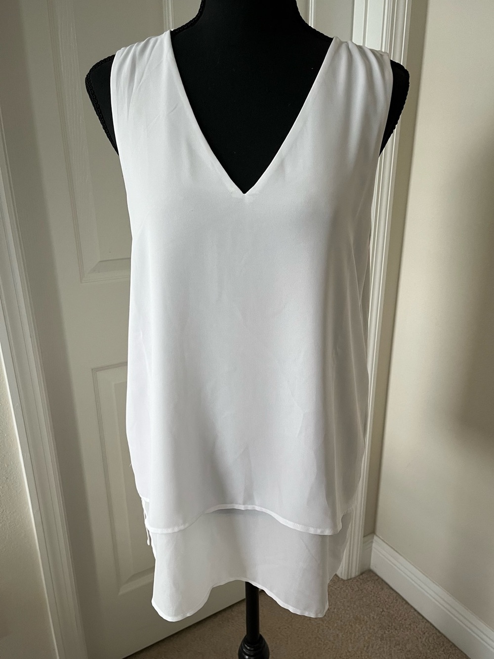 Michael Kors White V-Neck Layered Sleeveless Tank